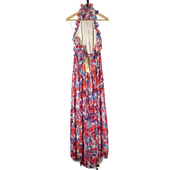 PATBO Violet Floral Flutter Halter Style Maxi Dress Size US 8 Cherry - Picture 3 of 15